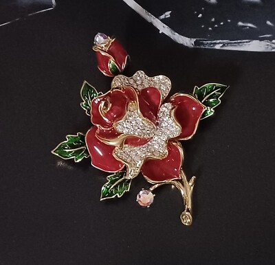Ewige Rose - Elegante und raffinierte Luxus Brosche - Gold, Emaille und Zirkonia