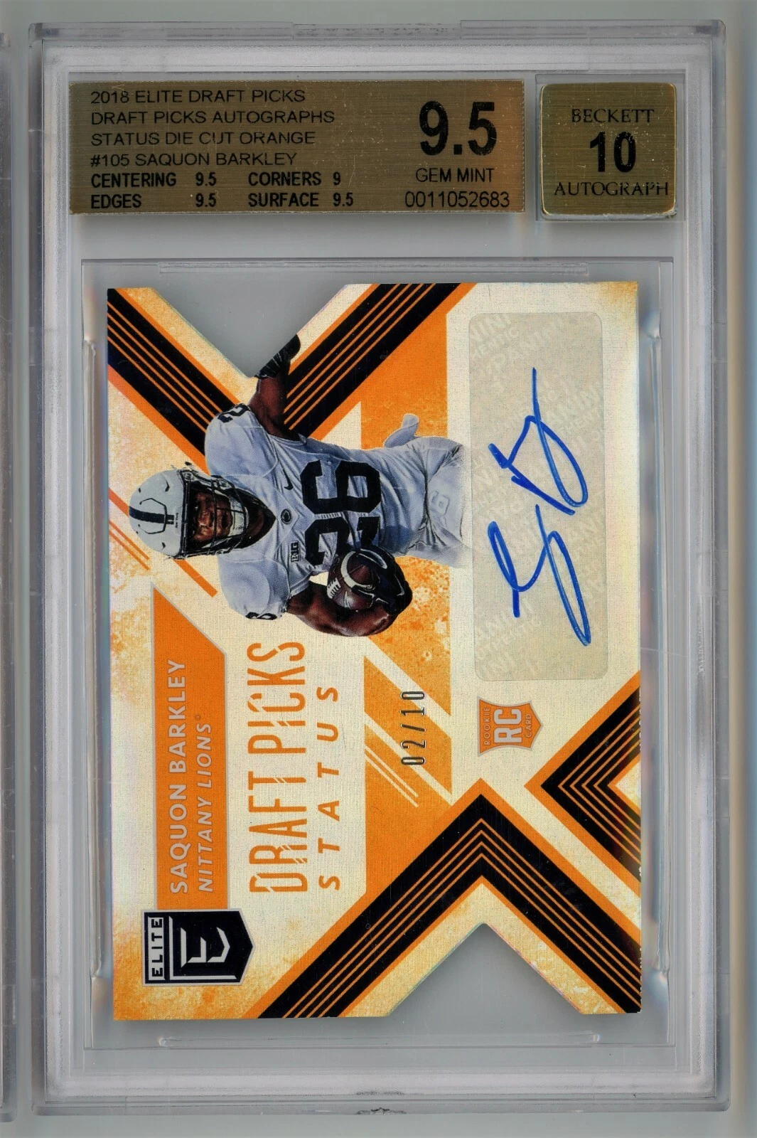 Saquon Barkley Panini Elite Draft Picks Collegiate #105 White Jersey-Status Die-Cut-Orange