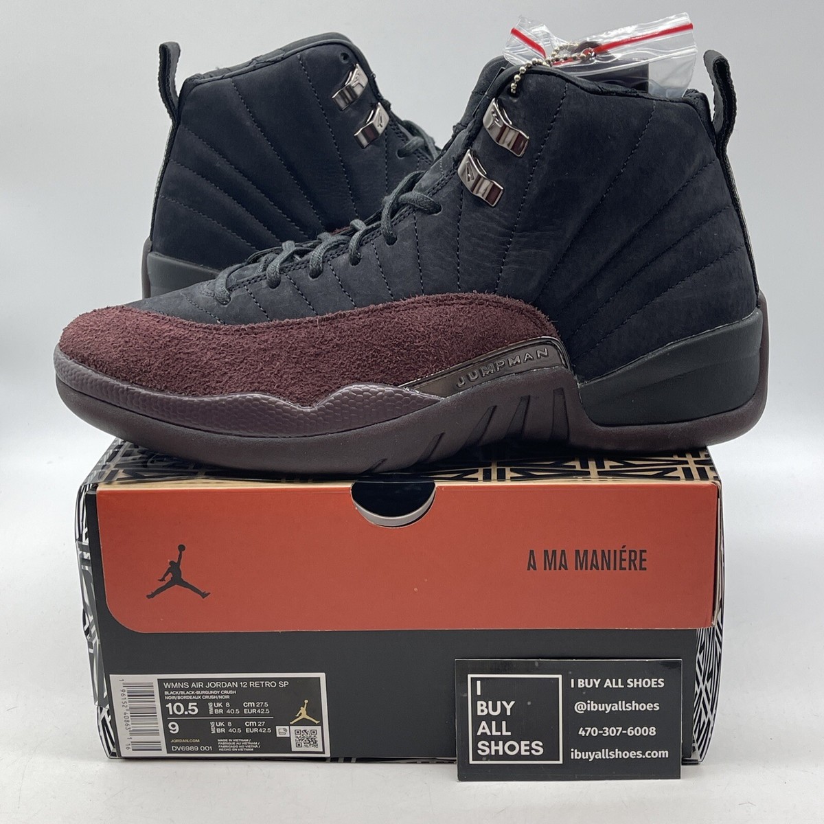 Size Air Jordan 12 Retro A Ma Maniere AMM Black Burgundy  (DV6989-001)