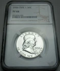 1956 Type 1 Proof Franklin PF 68 Silver Half Dollar NGC NICE