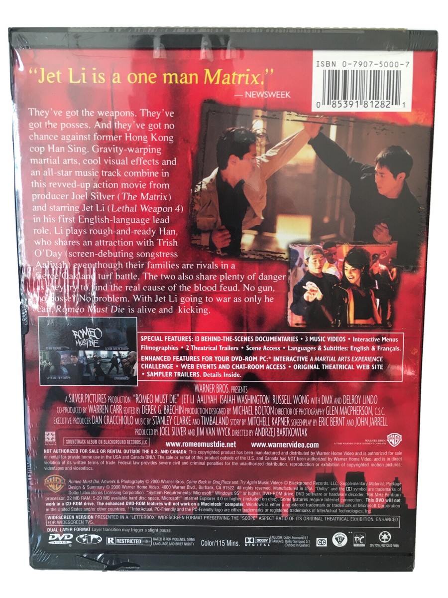 Romeo Must Die (DVD, 2000) Jet Li! Aaliyah! Snap Case! Sp Features