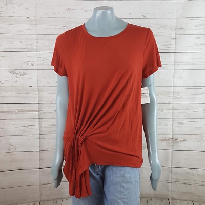 Treasure & Bond Xlarge Rust Bossa Nova Short Sleeve Top Ruched Scrunched Front 