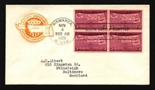 US SC# 858 FDC / Farnam Orange Cachet / BK of 4 / Bismark Large CDS - Z20311