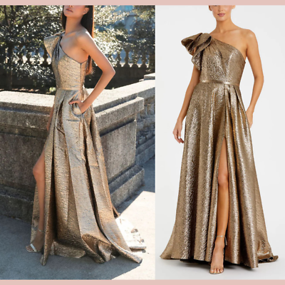 NWT MAC DUGGAL [ 14 ] 68608 One Shoulder Metallic Ball Gown Antique Bronze  J2027 | eBay