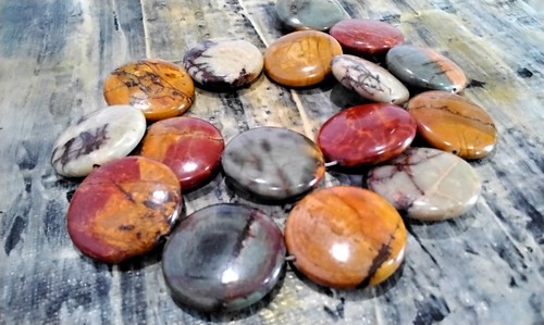 Natural Picasso Jasper, Flat Round, 25x7mm, Approx 16pce ,Free post - Picture 5 of 5