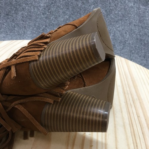 Mossimo Supply Co Botas Mujer 7 Flecos Botines Tacones Marrón Gamuza Cremallera - Imagen 9 de 16