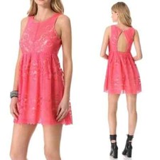 FREE PEOPLE Dress 6 ROCCO Cherry Floral Lace Pointelle Lined Cut Out Back NWT