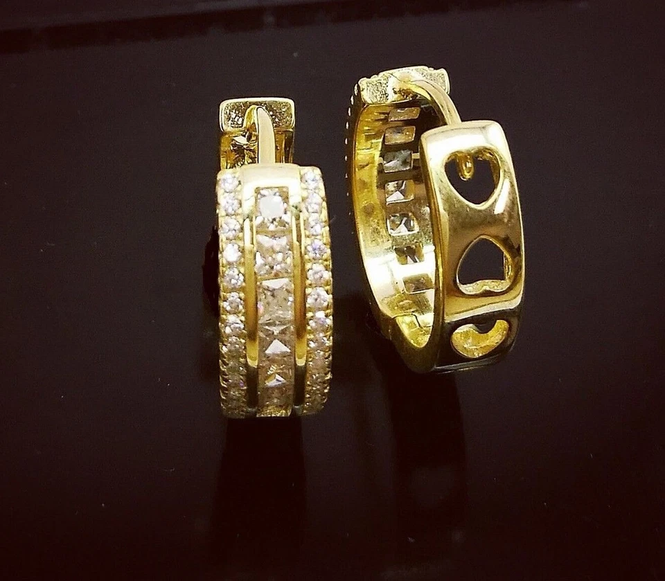 Pendientes de aro para mujer de 1 quilate enchapados en oro de 14 quilates de plata 925 Foto 4 de 4