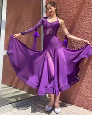 Professional Women Modern Dance Lace Maxi Dress Ballroom Performance Tango Waltz
