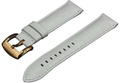 24mm White Crocodile Grain Padded Italian Calfskin Leather Watch Band With Brushed Rose Gold Buckle Italian tanned top leathers and exclusive SWISS REIMAGINED blue lining leather is hand turned in Remborde construction. 80mm long on the buckle side, 120mm on the adjustment side, 24mm wide at the case lugs and with rose gold stainless steel buckle (0680569837523)