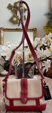 NWT Stone Mountain Ivory Red Canvas Leather Small Shoulder Bag