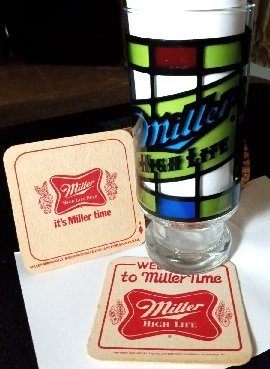 70's Miller Beer Glass with coaster's eBay