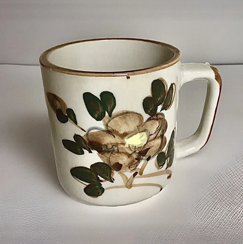 Vintage Otagiri Design Handmade Stoneware Mug Cup Speckle w/ Flowers