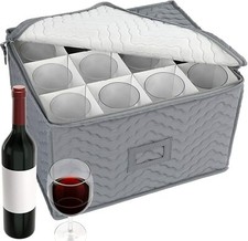 12 Wine Glass Storage Holds Champagne Glasses Stemware Container Case Box Chest