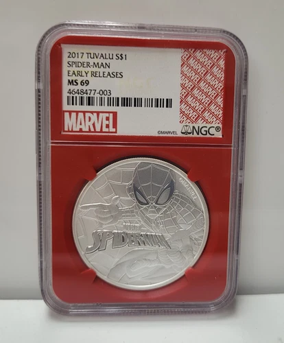 NGC MS69 Marvel 2017 Tuvalu S$1 Spider-Man Early Releases 1oz 999 Silver Coin