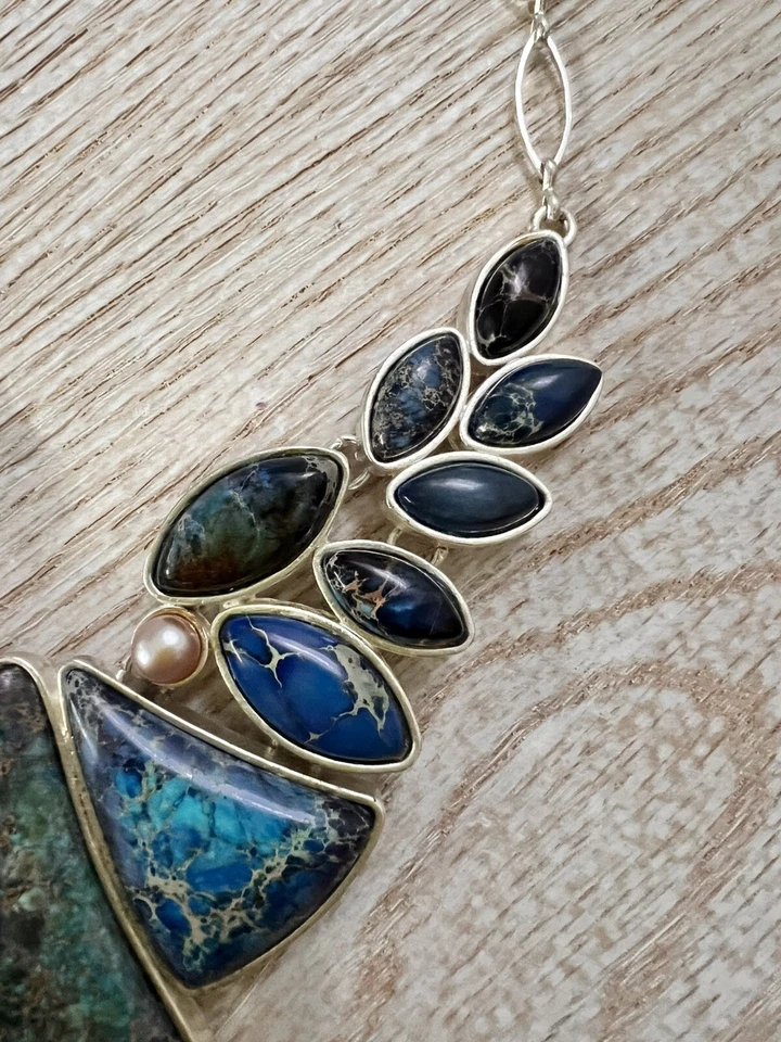 Elegante collar de azurita natural de plata 925 Foto 4 de 4