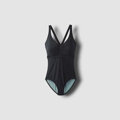 $244 Prana Swimwear Womens Black Crossback Underwire One-Piece Swimsuit Size 34D