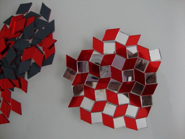 50 # Mosaico Piastrelle Vetro Specchio Rosso Forma Diamante 1x2 cm - SPEDIZIONE GRATUITA-
