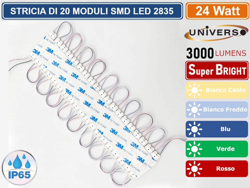 UNIVERSO STRISCIA LED 20 MODULI INDIPENDENTI 24W SMD 2835 DC12V DA ESTERNO IP65 - Immagine 4 di 4