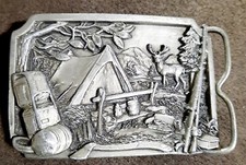 Vintage 1984 Siskiyou Silver Brass Camping BRAND NEW USA MADE 3"×2.25" 2 in belt