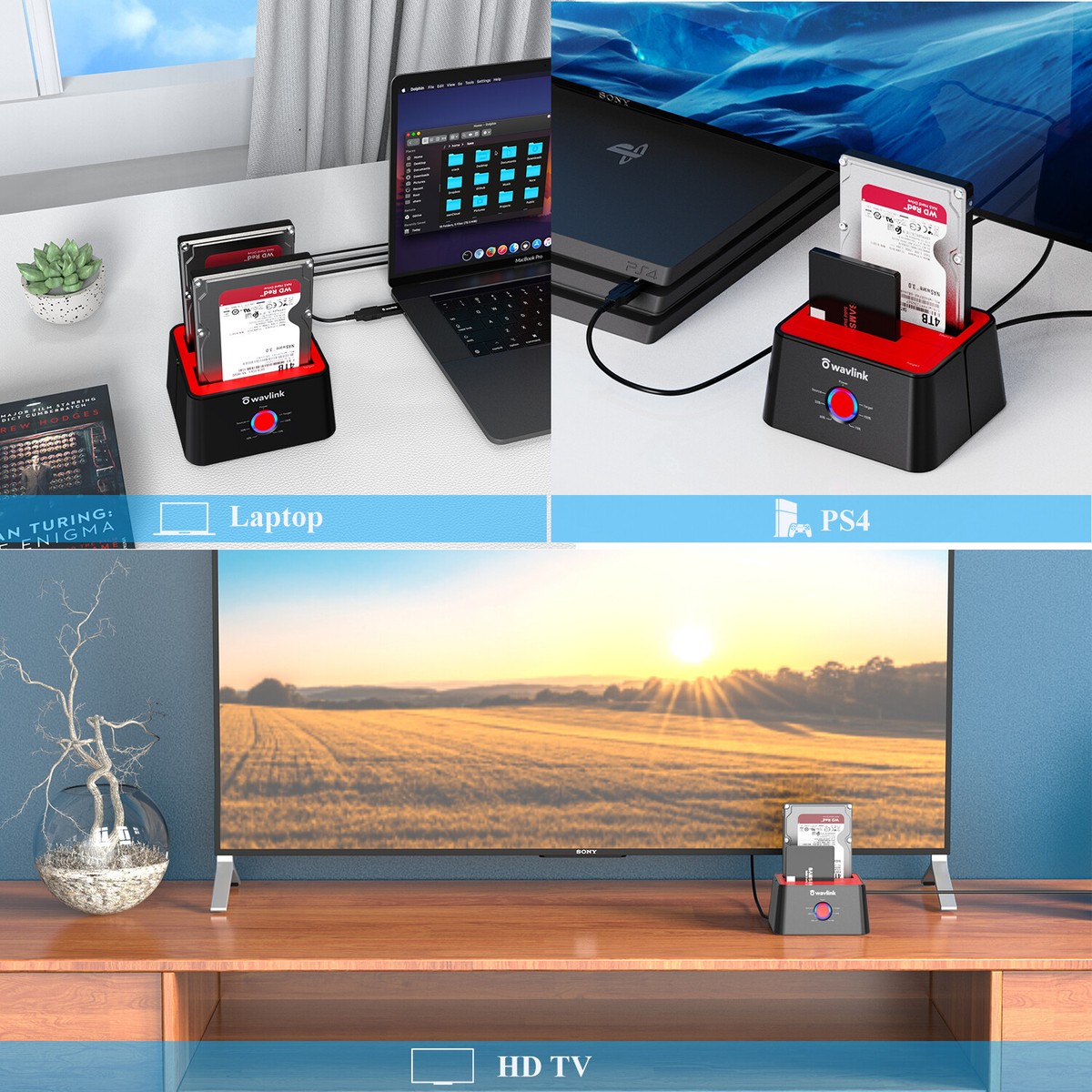 WAVLINK Dual Bay HDD Dock With Offline Clone - USB 3.0 To SATA, Supports Up To 32TB 10 thumbnail image