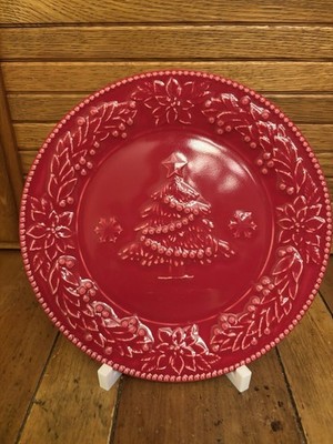 Bordello Pinheiro Red Christmas Tree Salad/Desert Plate Portugal Hand Painted