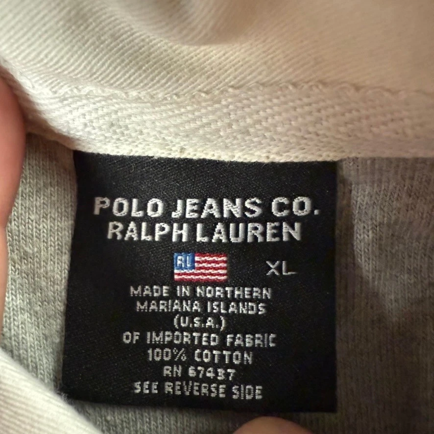 VTG Polo Jeans Co. Ralph Lauren Long Sleeve Rugby Shirt Mens XL Gray Red Logo - Image 2 of 4