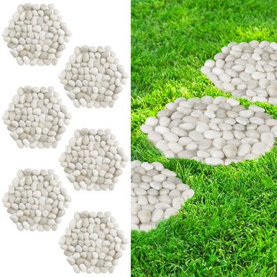 River Rock Stepping Stones for Garden Walkway  10'' Hexagon Paver Set of 6