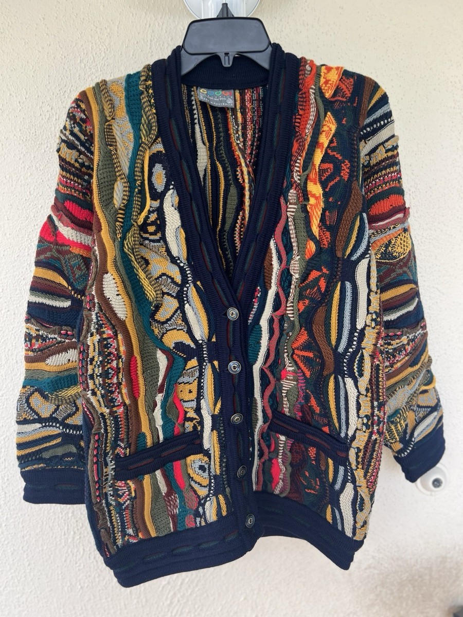 Vintage Coogi Cardigan Sweater S Multicolor 3D Knit Wool 90s