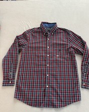 Chaps Long Sleeve Button Down Shirt Mens Medium Red Plaid Easy Care Cotton Blend