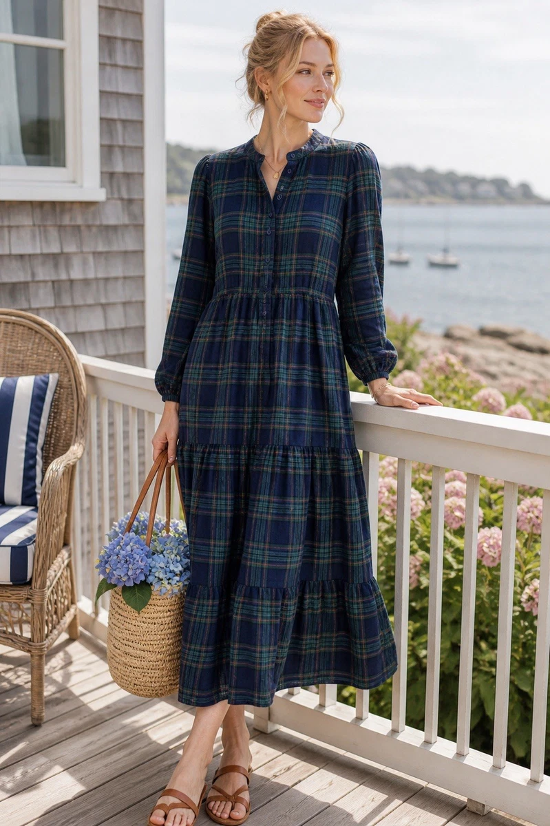 knee length dresses for ladies Plaid Flannel Front Tie Button Down Shirt Dress – Estornes&Boor Boutique