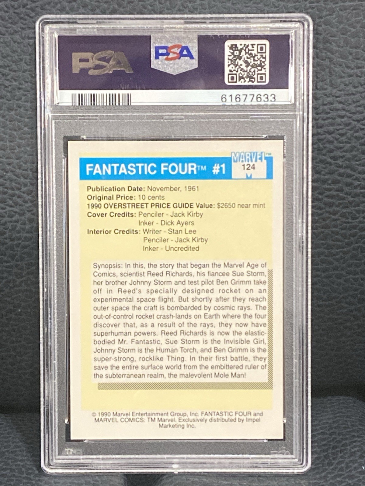 Marvel Universe 1990 Amazing Fantastic Four Card #1 M.V.C. #124 PSA 8 NM-MT view 13