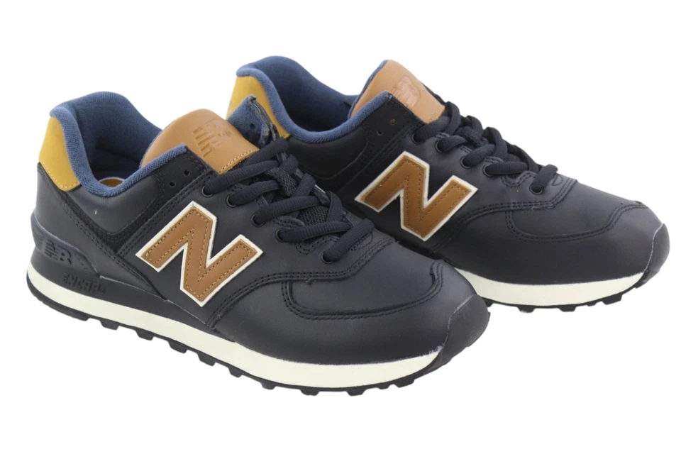 New Balance 574 Hombre Zapatillas EU40.5 Cuero Negro Bajo Top de Encaje Cómodo - Imagen 2 de 4