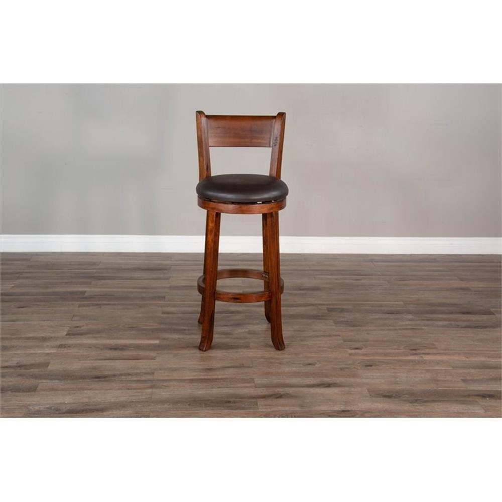 Sunny Designs 30" Tuscany Wood Swivel Barstool in Medium Brown (Set of 2)