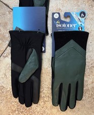 NWT Isotoner Signature Women's Leather Touchscreen SleekHeat Gloves Green L/XL