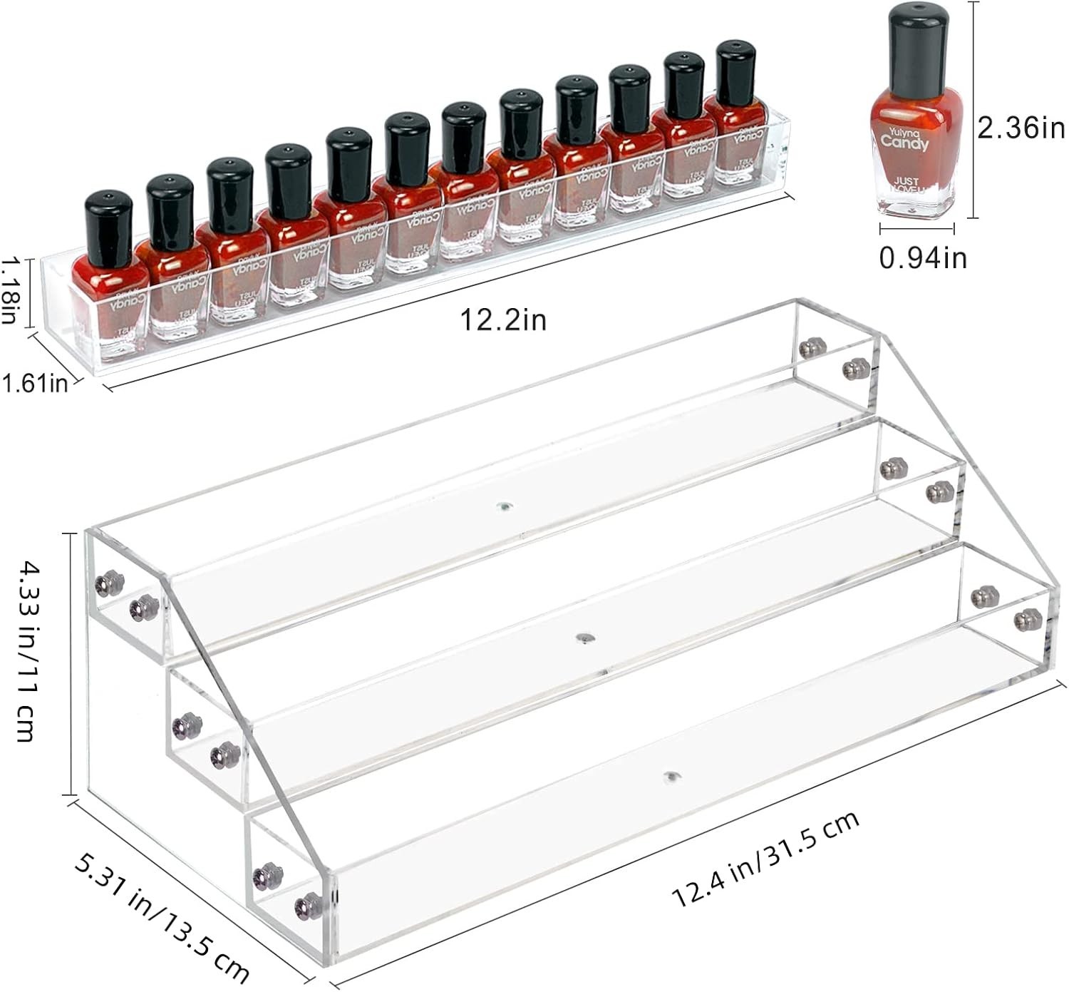 3 Packs Clear Nail Polish Organizer Holder Shelf Rack, Acrylic Display Stand ...