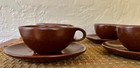 Vintage Roseville Raymor Autumn Brown 4 Cups Saucers Ben Seibel MCM Pottery — photo 3