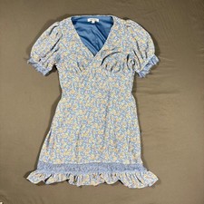 Mimi Chica Blue Floral Dress Large Lace Trim Elastic Waist Slip Lined