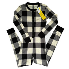Old Navy Knit Black White Buffalo Plaid Pajama One Piece Kids Unisex Size L 10 