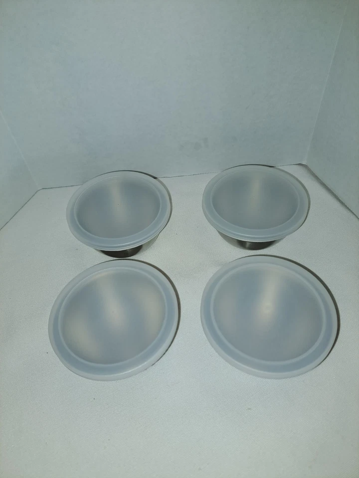 Platos de salsa para sumergir 4 cuencos de acero inoxidable con 4 cubiertas por Anchor Hocking Foto 2 de 4