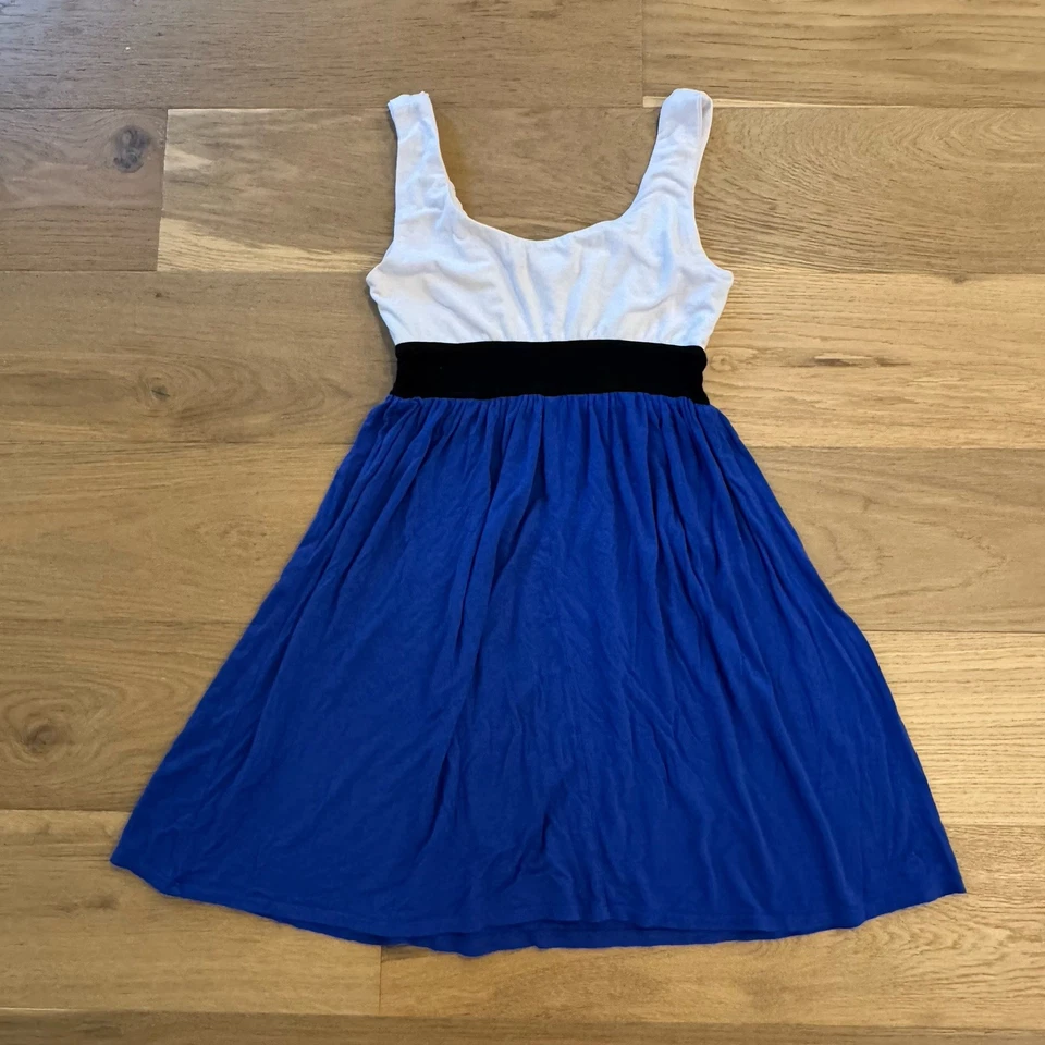 Vintage dELiA*s Babydoll Dress Small Blue White Black Colorblock Y2K Made USA - Image 2 of 4