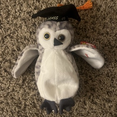 Authentic TY Beanie Baby WISER the owl class of 99 Retired Tag Error & Hat Error