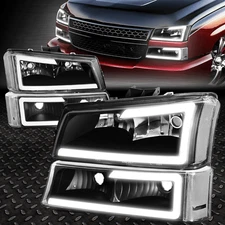 [LED DRL] For 03-07 Chevy Silverado Avalanche Headlight Bumper Lamps Black/Clear