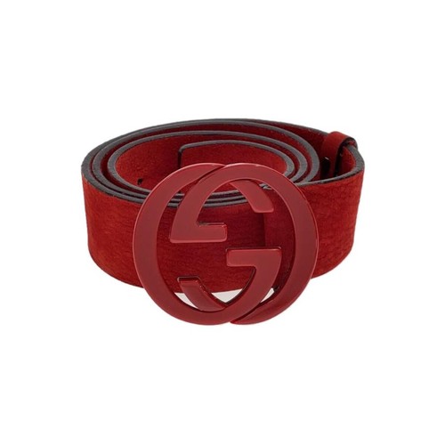 GUCCI Suede Belt, Red, Solid Color, Men's, Item No. 223891, Top: Minor scratches