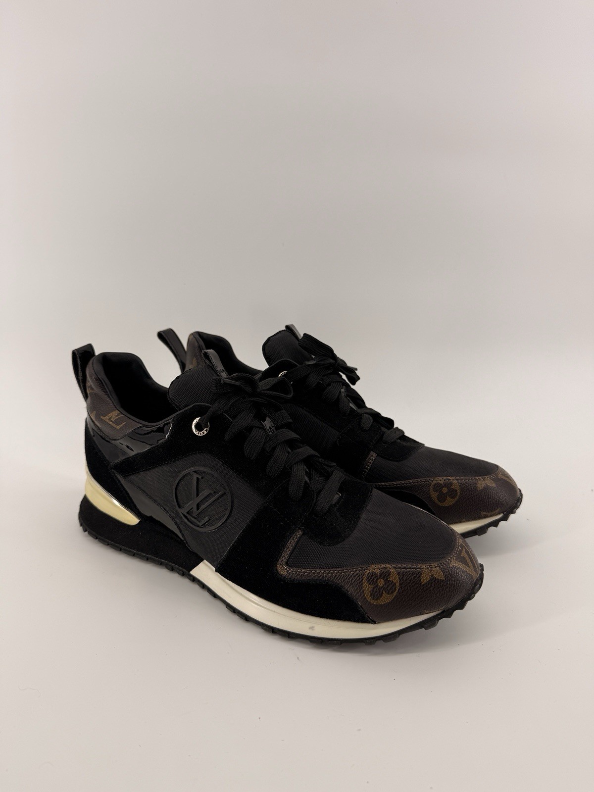 Louis Vuitton Run Away Sneakers Black/Brown Mesh, Monogram Canvas, Size 46 Men
