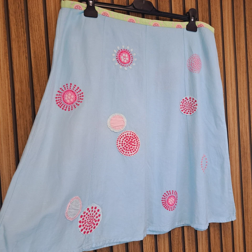 Falda de lino Joules azul pálido floral Reino Unido 16 línea A lino algodón hasta la rodilla Foto 3 de 4