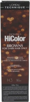 L'Oreal Excellence HiColor Hair Dye H03 Soft Brown For Dark Hair 1.74oz 2-Pack