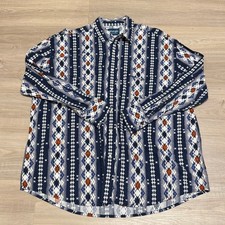 Wrangler Western Shirt Mens XXL Aztec Southwestern Pearl Snap Cowboy Rodeo Blue