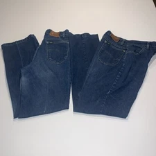 2-Vtg Juniors USA LEE Jeans Size 12 High Waist Straight Creased Leg Dark Blu Tag
