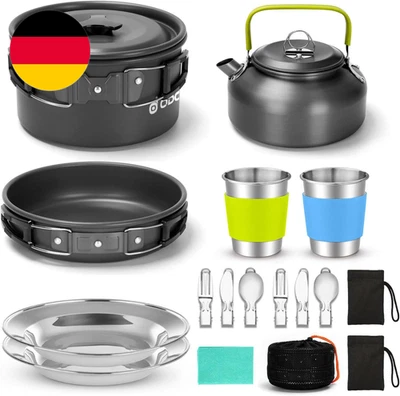 Odoland Camping Kochgeschirr Set Antihaft-Topf Und Pfanne Set Mit Wasserkocher,